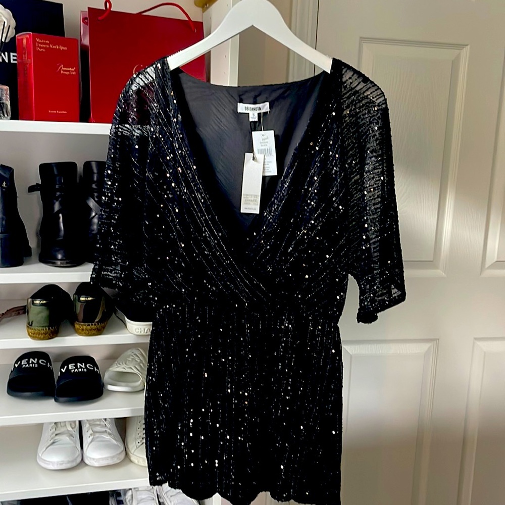 BB Dakota sequin black romper size S new Ruth tags.
